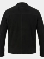 Mens Black Suede Jacket Minimalist Zip Front Stand Collar - Image 4