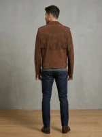 Mens Brown Suede Biker Jacket with Fringe back side