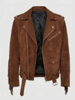 Mens Brown Suede Biker Jacket with Fringe front