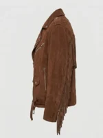 Mens Brown Suede Biker Jacket with Fringe Western Motorcycle Style - Image 4
