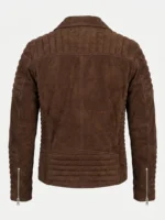 Mens Brown Suede Quilted Sleeve Biker Jacket Asymmetrical Zip - Image 5