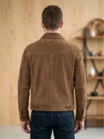 Mens Brown Suede Shirt Jacket Classic Button Front Casual Style back side