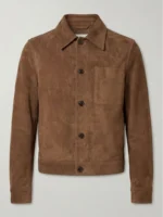 Mens Brown Suede Shirt Jacket Classic Button Front Casual Style front