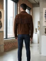 Mens Brown Suede Western Fringe Jacket backside