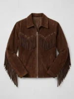 Mens Brown Suede Western Fringe Jacket front