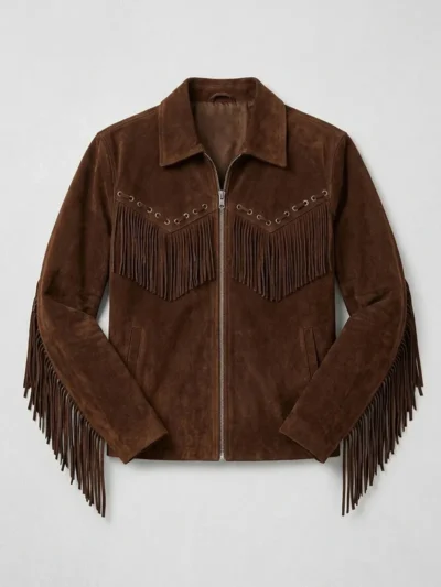 Mens Brown Suede Western Fringe Jacket front