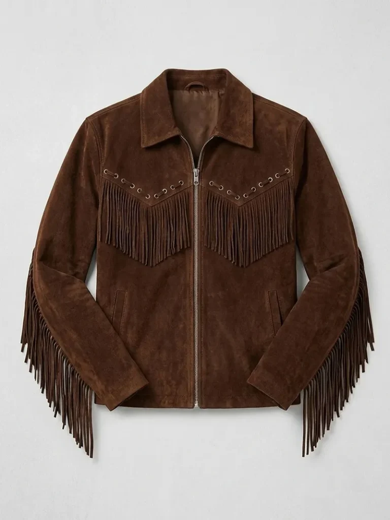 Mens Brown Suede Western Fringe Jacket front
