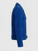 Mens Royal Blue Suede Biker Jacket Asymmetrical Zip Belted Motorcycle Style - Image 4