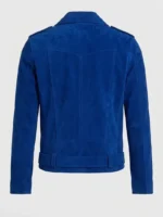 Mens Royal Blue Suede Biker Jacket Asymmetrical Zip Belted Motorcycle Style - Image 5