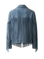 Mens Slate Blue Suede Fringe Jacket Western Style back