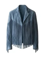 Mens Slate Blue Suede Fringe Jacket Western Style