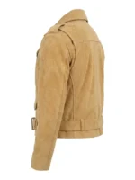 Mens Tan Suede Biker Jacket Asymmetrical Zip Belted Motorcycle Style - Image 5