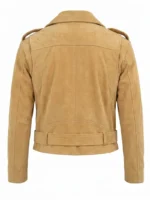 Mens Tan Suede Biker Jacket Asymmetrical Zip Belted Motorcycle Style - Image 3