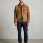 Mens Tan Suede Trucker Jacket Classic Western Workwear Style (1)
