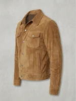 Mens Tan Suede Trucker Jacket Classic Western Workwear Style - Image 2