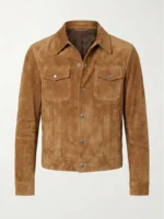 Mens Tan Suede Trucker Jacket Classic Western Workwear Style front