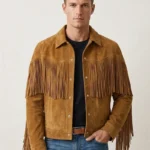 Tan Suede Fringe Jacket for Men Western Style