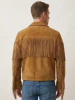 Tan Suede Fringe Jacket for Men Western Style back side