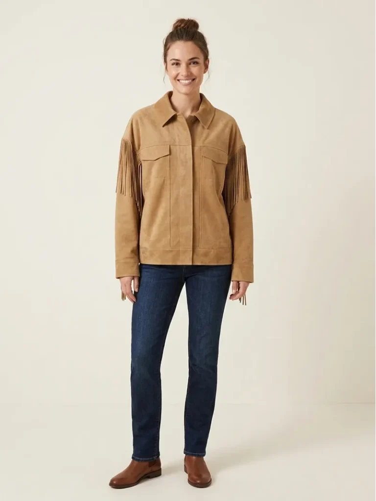 Tan Suede Fringe Jacket for Women Western Style