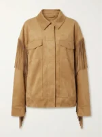 Tan Suede Fringe Jacket for Women Western Style front