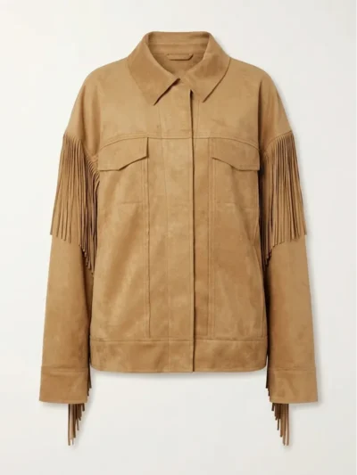 Tan Suede Fringe Jacket for Women Western Style front