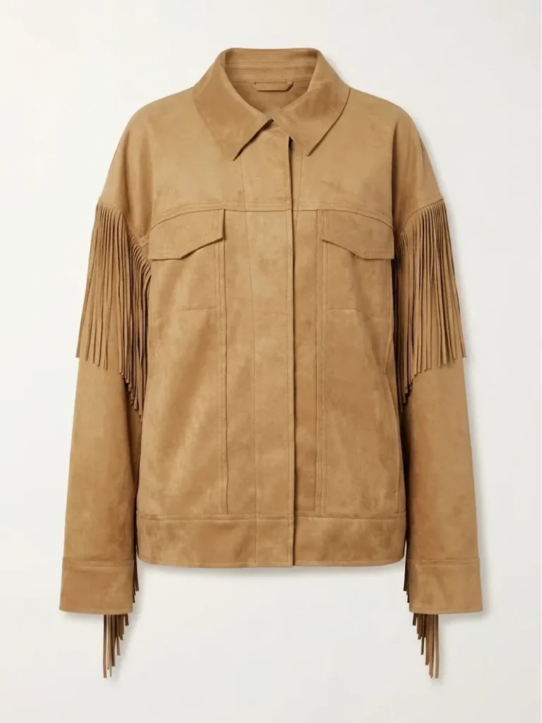 Tan Suede Fringe Jacket for Women Western Style front