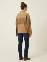 Tan Suede Fringe Jacket for Women Western Style backs ide