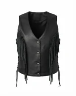 Womens Black Leather Fringe Vest with Western Side Lacing