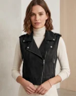 Women’s Black Suede Biker Vest Asymmetrical Zipper