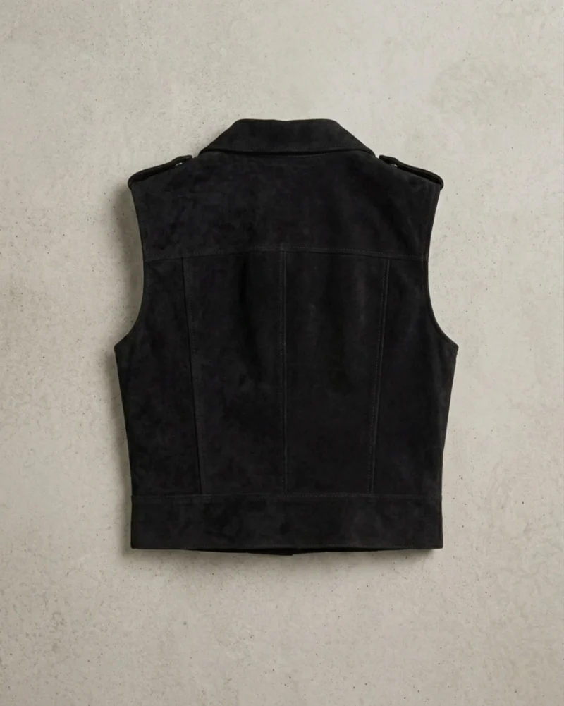 Women’s Black Suede Biker Vest Asymmetrical Zipper back