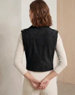 Women’s Black Suede Biker Vest Asymmetrical Zipper back