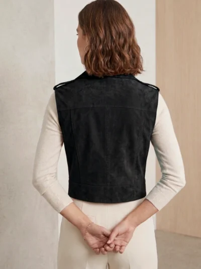 Women’s Black Suede Biker Vest Asymmetrical Zipper back