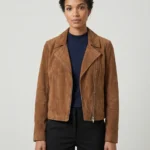 Womens Brown Suede Biker Jacket Classic Asymmetrical Zipper Style