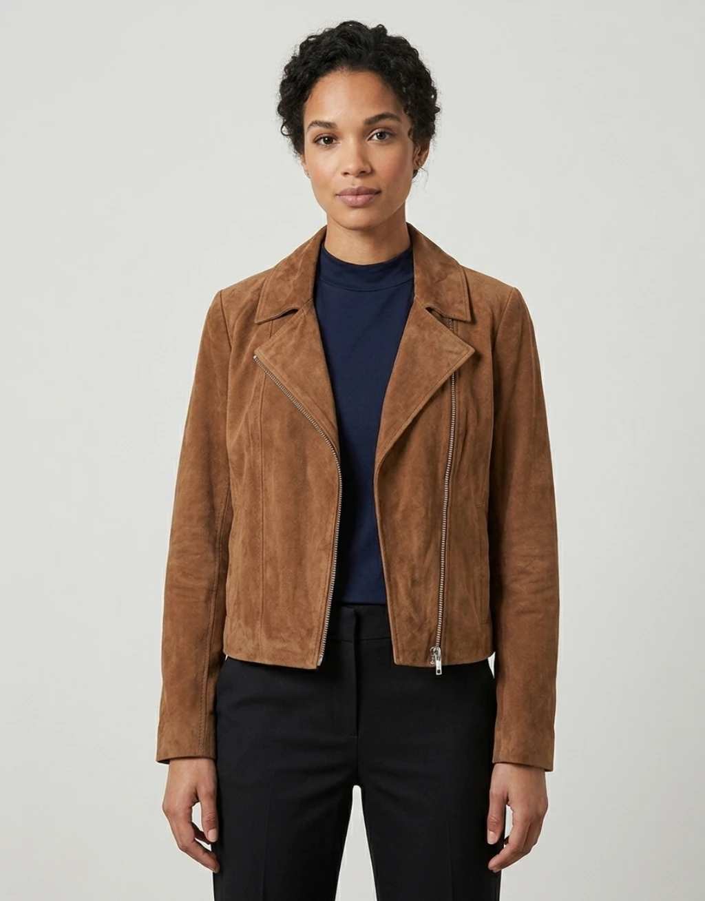 Womens Brown Suede Biker Jacket Classic Asymmetrical Zipper Style (5) Womens Brown Suede Biker Jacket Classic Asymmetrical Zipper Style