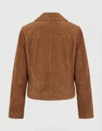 Womens Brown Suede Biker Jacket Classic Asymmetrical Zipper Style back