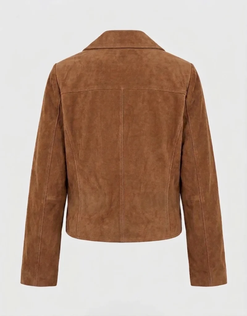Womens Brown Suede Biker Jacket Classic Asymmetrical Zipper Style back