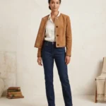 Women’s Brown Suede Jacket Classic Button Front Style