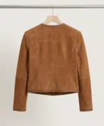 Women’s Brown Suede Jacket Classic Button Front Style back