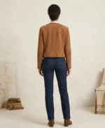 Women’s Brown Suede Jacket Classic Button Front Style back side