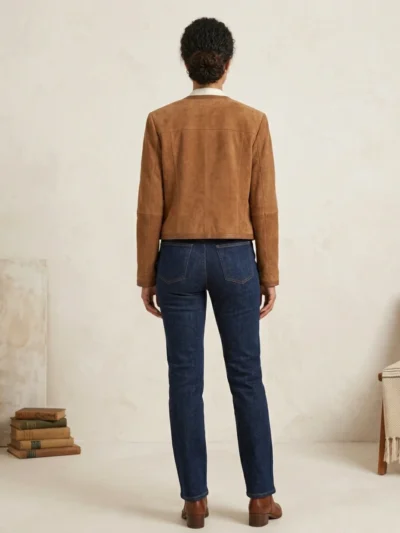 Women’s Brown Suede Jacket Classic Button Front Style back side