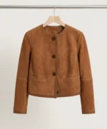 Women’s Brown Suede Jacket Classic Button Front Style front
