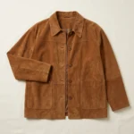 Womens Cognac Suede Jacket Utility Workwear Button Front Style