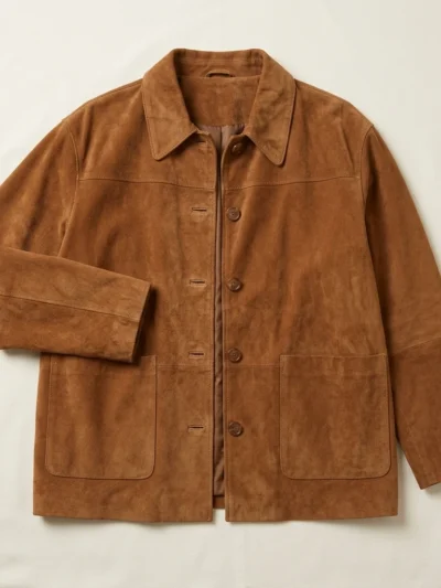Womens Cognac Suede Jacket Utility Workwear Button Front Style
