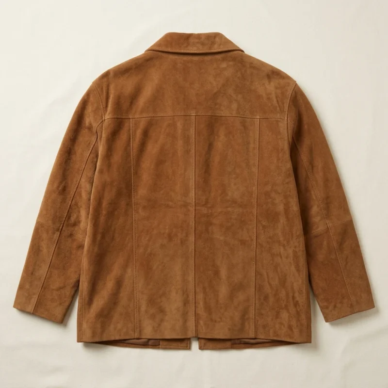 Womens Cognac Suede Jacket Utility Workwear Button Front Style back