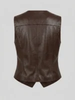 Women’s Dark Brown Leather Vest V-Neck Button Front Tailored Waistcoat back