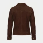 Womens Dark Brown Suede Jacket with Chest Pockets Classic Zip Style - Image 4