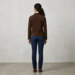 Womens Dark Brown Suede Jacket with Chest Pockets Classic Zip Style back