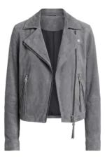 Women’s Dark Gray Suede Biker Jacket Classic Motorcycle Style