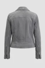 Women’s Dark Gray Suede Biker Jacket Classic Motorcycle Style back
