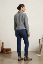 Women’s Dark Gray Suede Biker Jacket Classic Motorcycle Style - Image 2